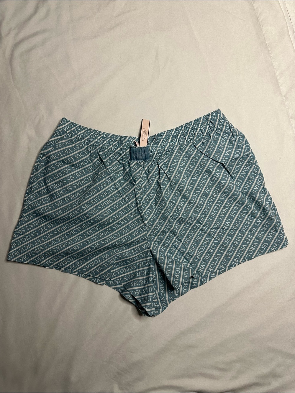 NWT Victoria's Secret teal striped shorts with Victoria secret lettering
